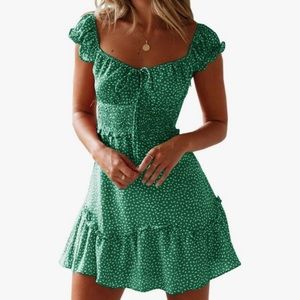 YOBECHO | Women's Summer Ruffle Sleeve Sweetheart Neckline Mini Dress